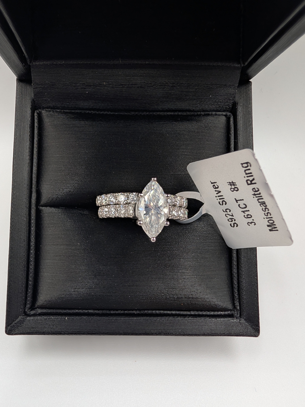 NWT 3.61 ctw Marquise Moissanite Wedding Ring Set S925 Silver Sz 8
